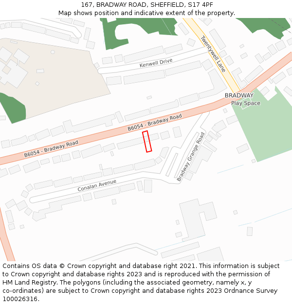 167, BRADWAY ROAD, SHEFFIELD, S17 4PF: Location map and indicative extent of plot