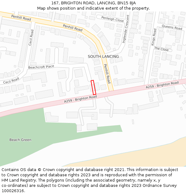 167, BRIGHTON ROAD, LANCING, BN15 8JA: Location map and indicative extent of plot