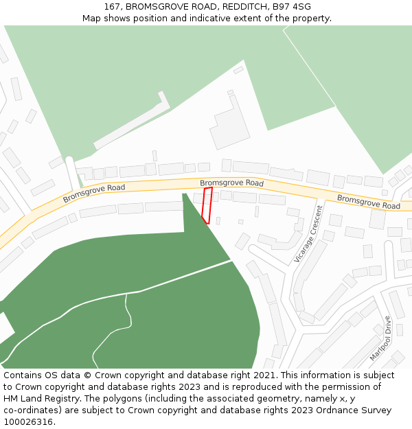 167, BROMSGROVE ROAD, REDDITCH, B97 4SG: Location map and indicative extent of plot