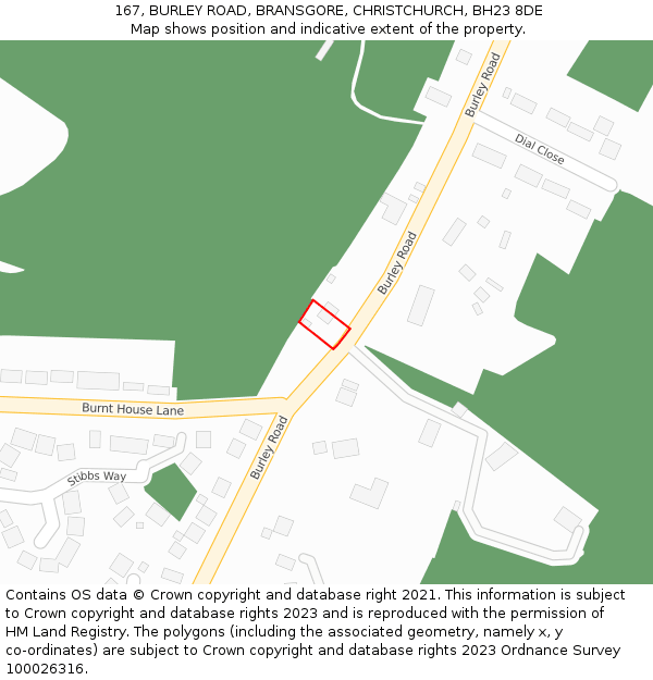 167, BURLEY ROAD, BRANSGORE, CHRISTCHURCH, BH23 8DE: Location map and indicative extent of plot