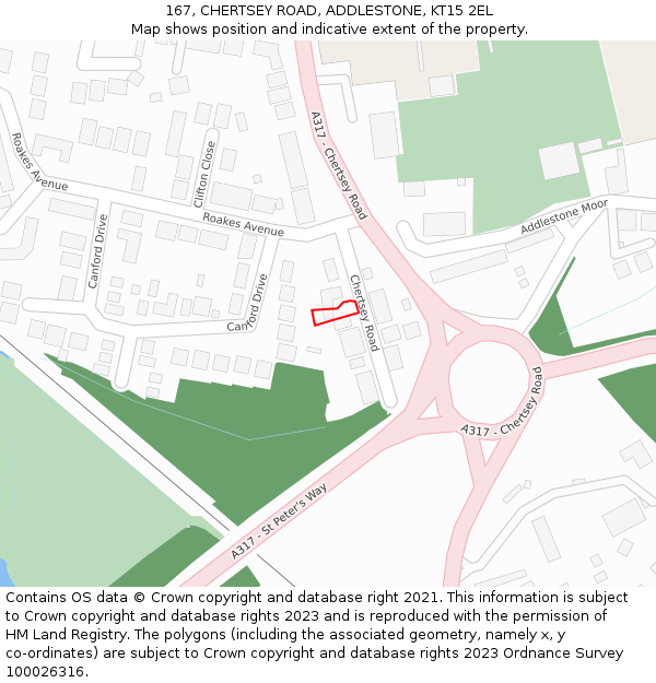 167, CHERTSEY ROAD, ADDLESTONE, KT15 2EL: Location map and indicative extent of plot