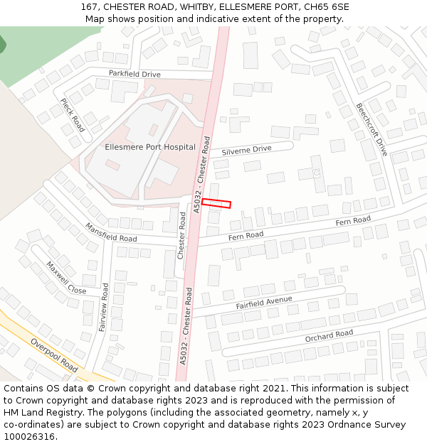 167, CHESTER ROAD, WHITBY, ELLESMERE PORT, CH65 6SE: Location map and indicative extent of plot