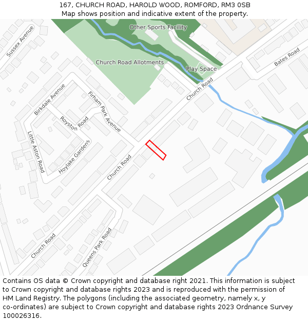 167, CHURCH ROAD, HAROLD WOOD, ROMFORD, RM3 0SB: Location map and indicative extent of plot