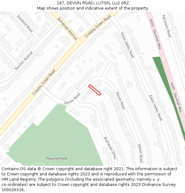 167, DEVON ROAD, LUTON, LU2 0RZ: Location map and indicative extent of plot