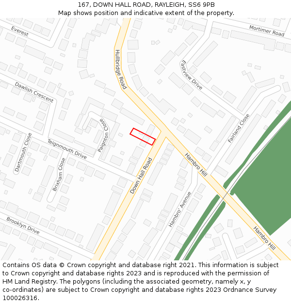 167, DOWN HALL ROAD, RAYLEIGH, SS6 9PB: Location map and indicative extent of plot