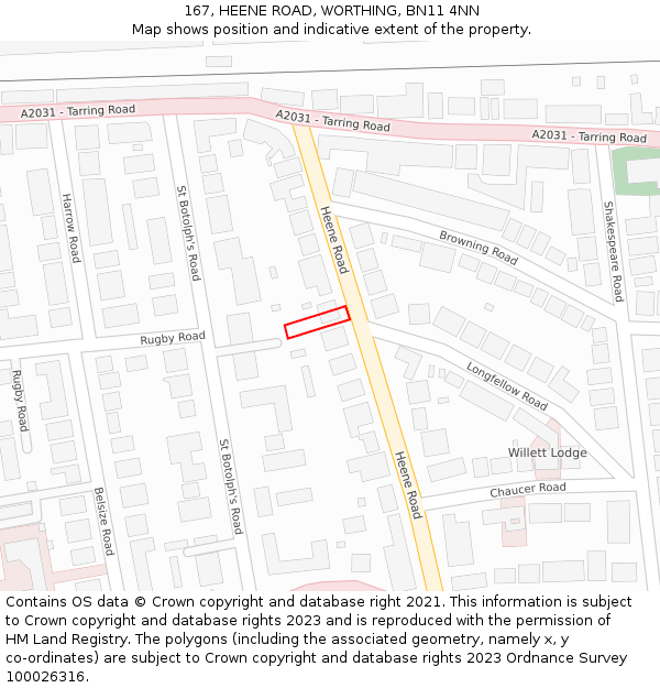 167, HEENE ROAD, WORTHING, BN11 4NN: Location map and indicative extent of plot