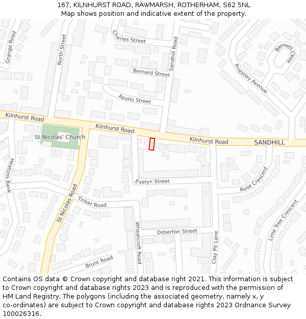 167, KILNHURST ROAD, RAWMARSH, ROTHERHAM, S62 5NL: Location map and indicative extent of plot