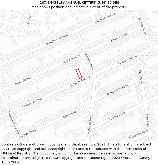 167, KINGSLEY AVENUE, KETTERING, NN16 9ES: Location map and indicative extent of plot