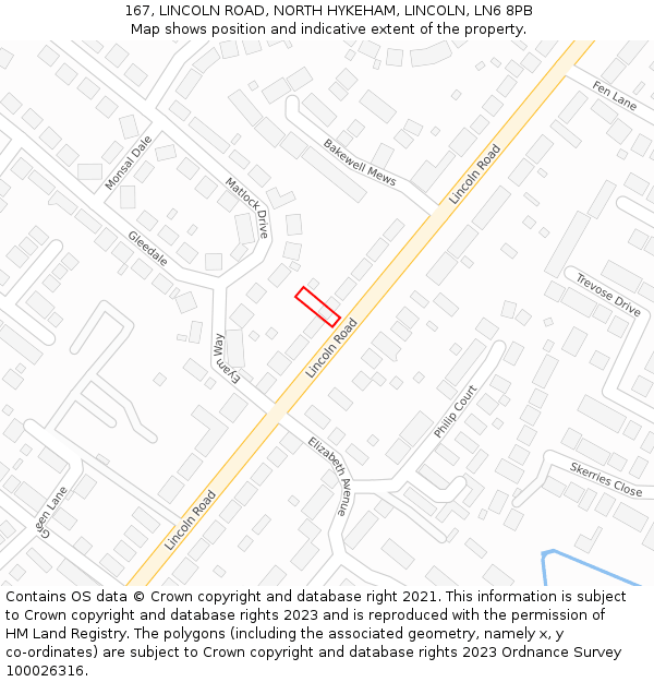 167, LINCOLN ROAD, NORTH HYKEHAM, LINCOLN, LN6 8PB: Location map and indicative extent of plot