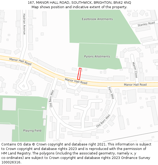 167, MANOR HALL ROAD, SOUTHWICK, BRIGHTON, BN42 4NQ: Location map and indicative extent of plot