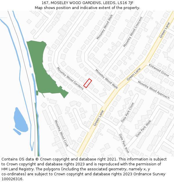 167, MOSELEY WOOD GARDENS, LEEDS, LS16 7JF: Location map and indicative extent of plot