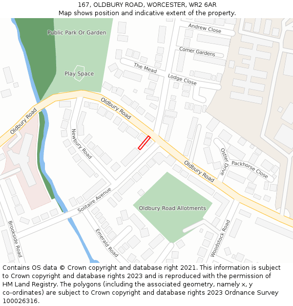 167, OLDBURY ROAD, WORCESTER, WR2 6AR: Location map and indicative extent of plot
