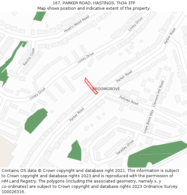 167, PARKER ROAD, HASTINGS, TN34 3TP: Location map and indicative extent of plot