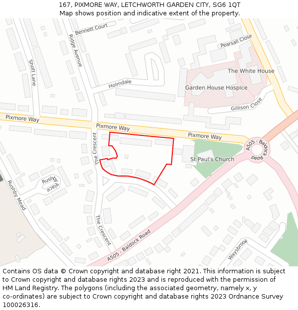 167, PIXMORE WAY, LETCHWORTH GARDEN CITY, SG6 1QT: Location map and indicative extent of plot
