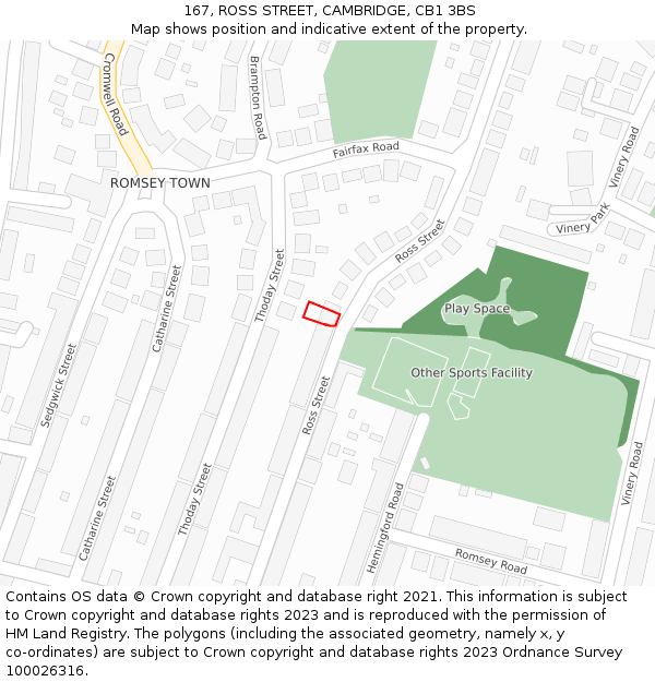 167, ROSS STREET, CAMBRIDGE, CB1 3BS: Location map and indicative extent of plot