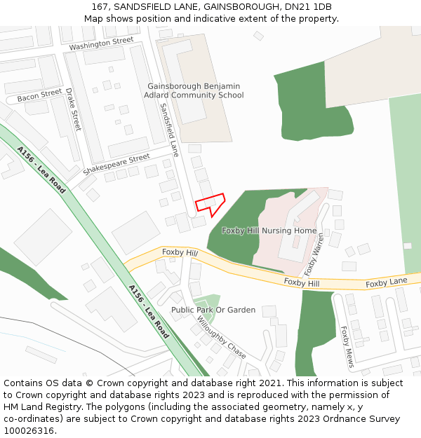 167, SANDSFIELD LANE, GAINSBOROUGH, DN21 1DB: Location map and indicative extent of plot