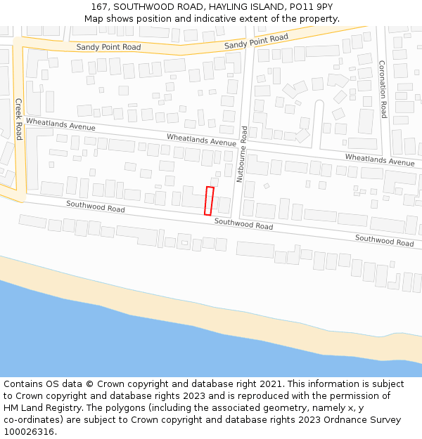 167, SOUTHWOOD ROAD, HAYLING ISLAND, PO11 9PY: Location map and indicative extent of plot