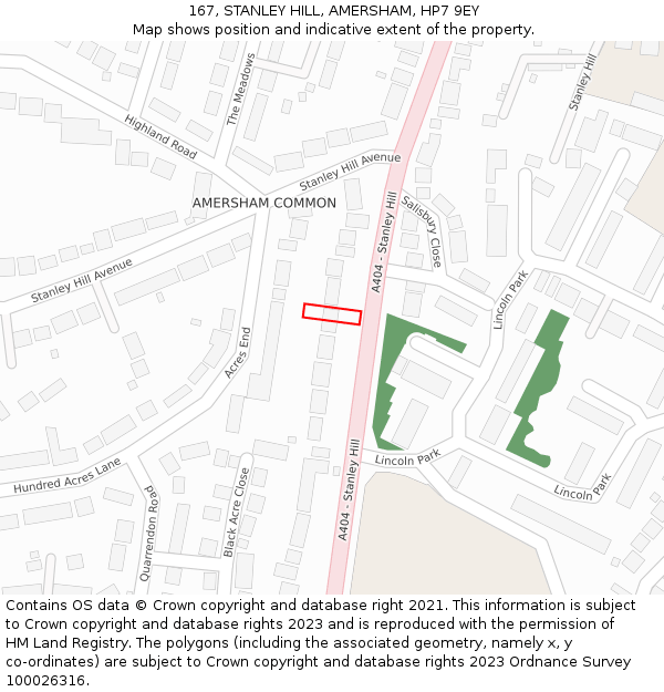 167, STANLEY HILL, AMERSHAM, HP7 9EY: Location map and indicative extent of plot