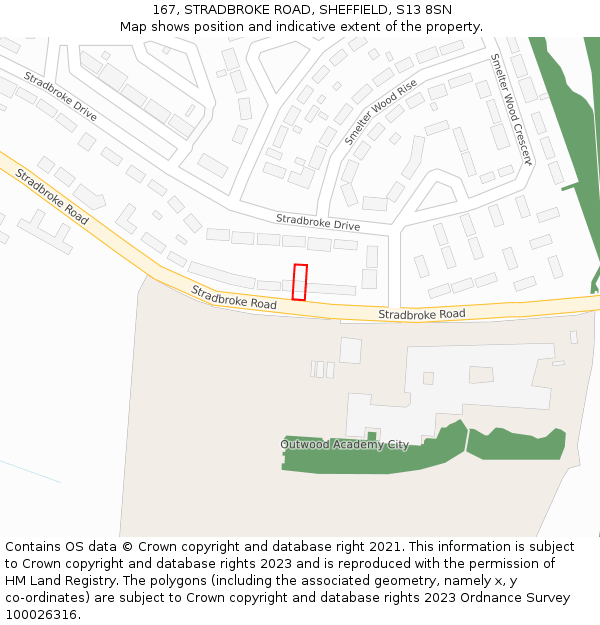 167, STRADBROKE ROAD, SHEFFIELD, S13 8SN: Location map and indicative extent of plot