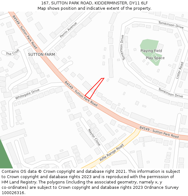 167, SUTTON PARK ROAD, KIDDERMINSTER, DY11 6LF: Location map and indicative extent of plot