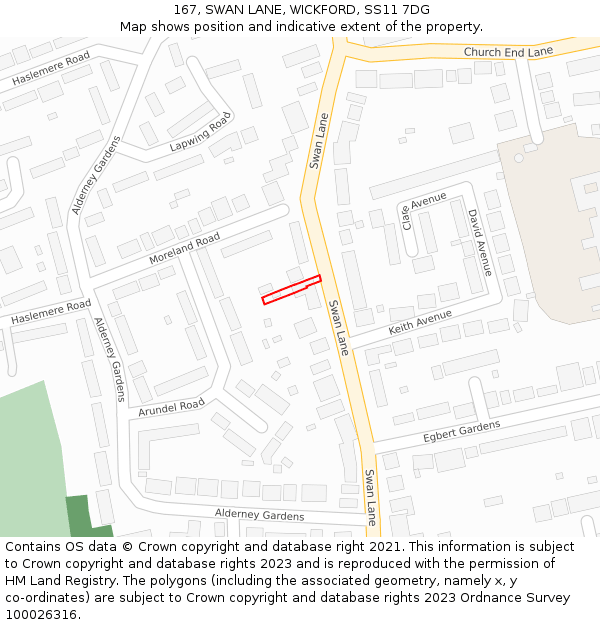 167, SWAN LANE, WICKFORD, SS11 7DG: Location map and indicative extent of plot