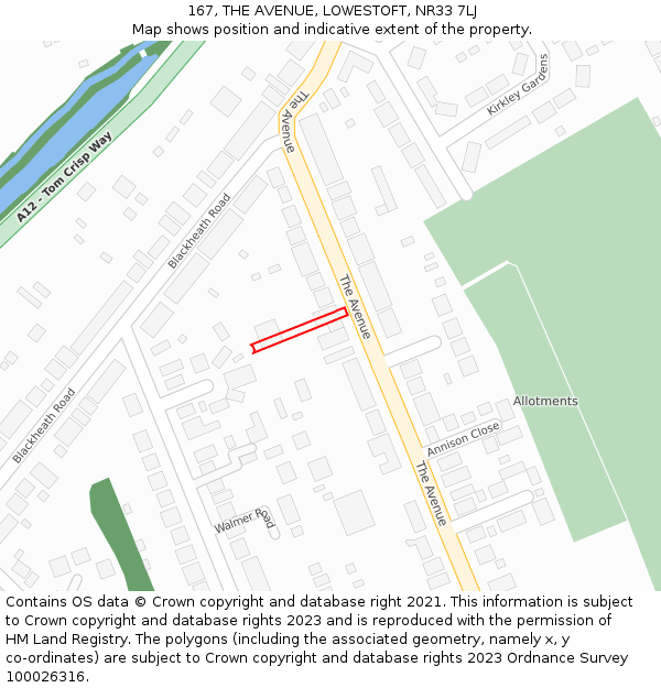 167, THE AVENUE, LOWESTOFT, NR33 7LJ: Location map and indicative extent of plot