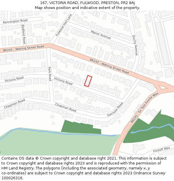 167, VICTORIA ROAD, FULWOOD, PRESTON, PR2 8AJ: Location map and indicative extent of plot