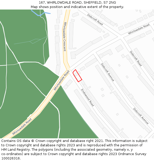 167, WHIRLOWDALE ROAD, SHEFFIELD, S7 2NG: Location map and indicative extent of plot