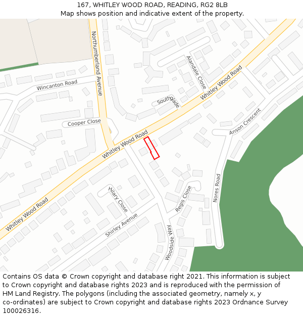 167, WHITLEY WOOD ROAD, READING, RG2 8LB: Location map and indicative extent of plot