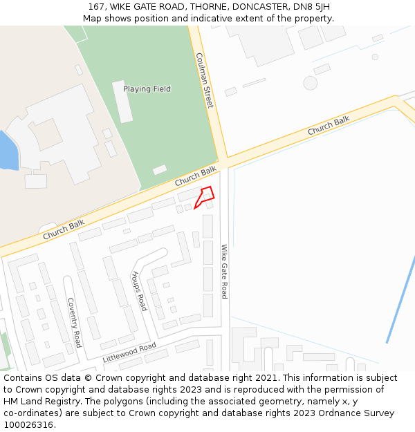 167, WIKE GATE ROAD, THORNE, DONCASTER, DN8 5JH: Location map and indicative extent of plot