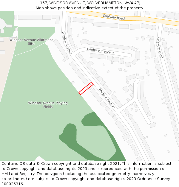 167, WINDSOR AVENUE, WOLVERHAMPTON, WV4 4BJ: Location map and indicative extent of plot