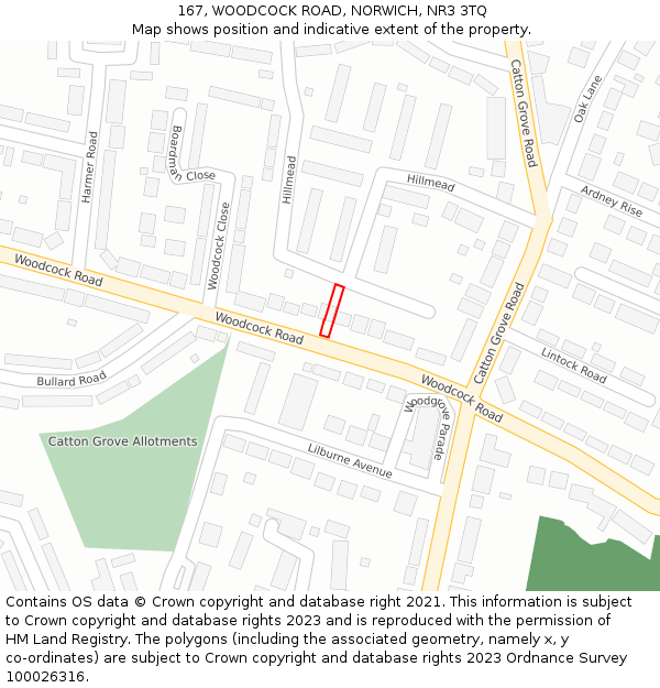 167, WOODCOCK ROAD, NORWICH, NR3 3TQ: Location map and indicative extent of plot