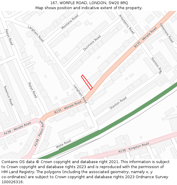 167, WORPLE ROAD, LONDON, SW20 8RQ: Location map and indicative extent of plot