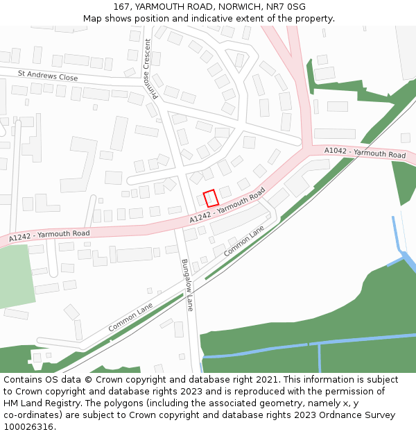 167, YARMOUTH ROAD, NORWICH, NR7 0SG: Location map and indicative extent of plot