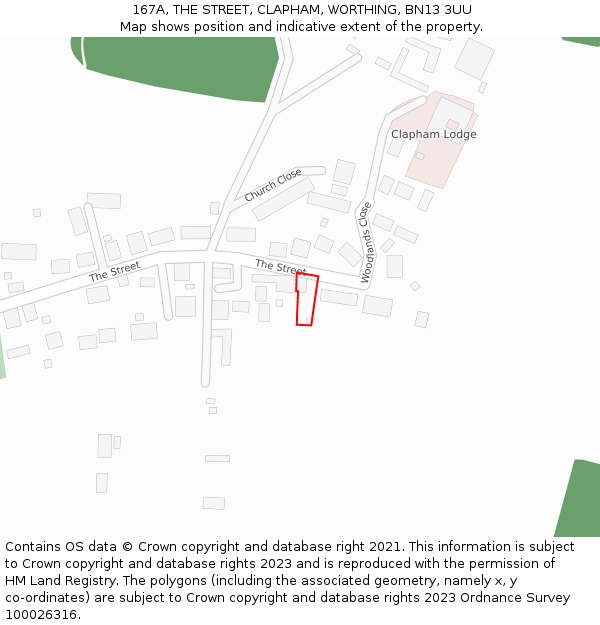 167A, THE STREET, CLAPHAM, WORTHING, BN13 3UU: Location map and indicative extent of plot