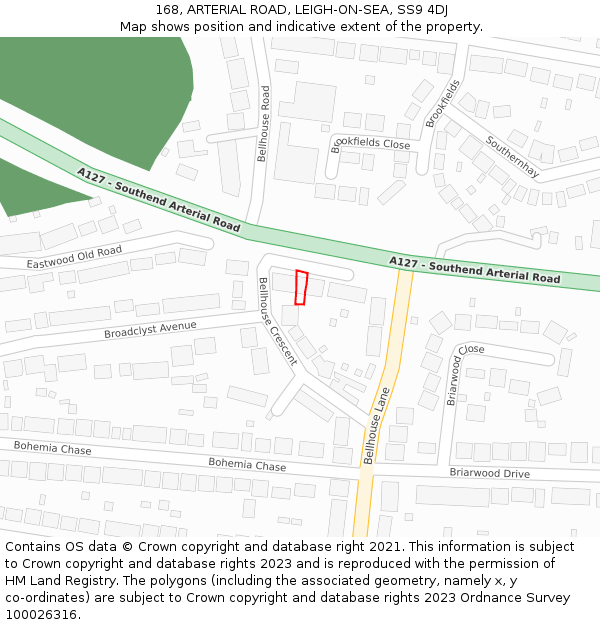 168, ARTERIAL ROAD, LEIGH-ON-SEA, SS9 4DJ: Location map and indicative extent of plot
