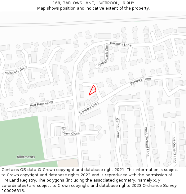 168, BARLOWS LANE, LIVERPOOL, L9 9HY: Location map and indicative extent of plot