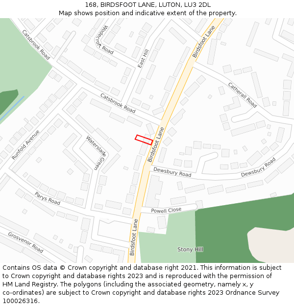 168, BIRDSFOOT LANE, LUTON, LU3 2DL: Location map and indicative extent of plot