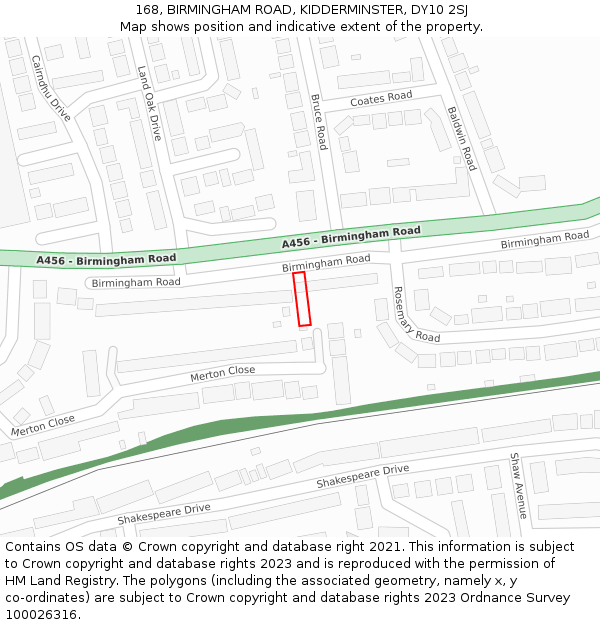 168, BIRMINGHAM ROAD, KIDDERMINSTER, DY10 2SJ: Location map and indicative extent of plot