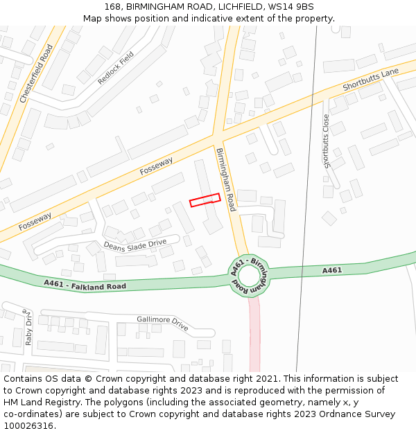 168, BIRMINGHAM ROAD, LICHFIELD, WS14 9BS: Location map and indicative extent of plot