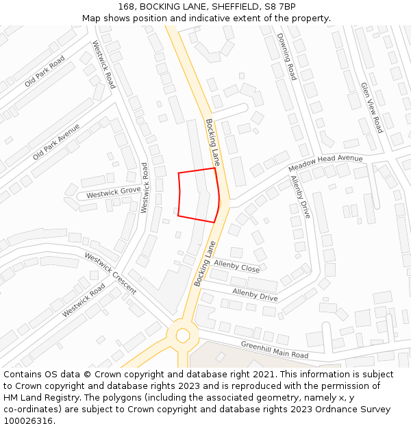 168, BOCKING LANE, SHEFFIELD, S8 7BP: Location map and indicative extent of plot