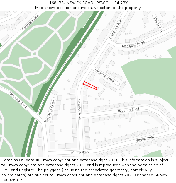 168, BRUNSWICK ROAD, IPSWICH, IP4 4BX: Location map and indicative extent of plot