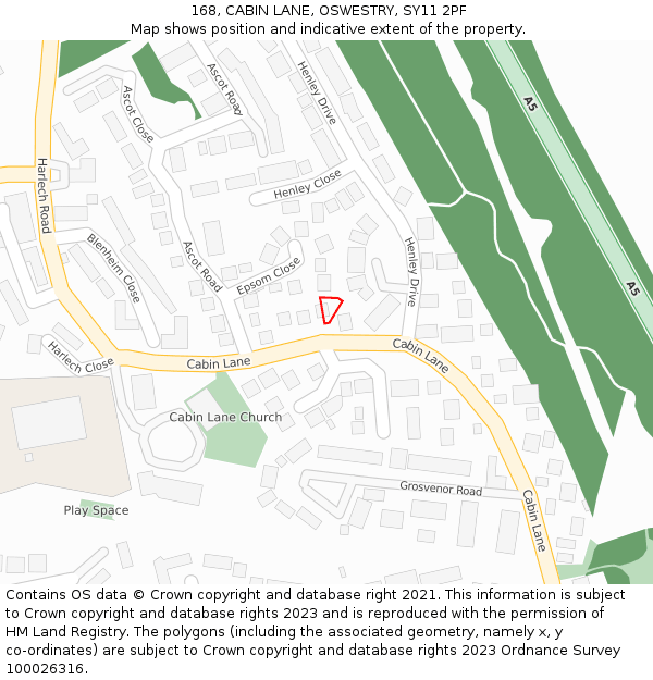 168, CABIN LANE, OSWESTRY, SY11 2PF: Location map and indicative extent of plot