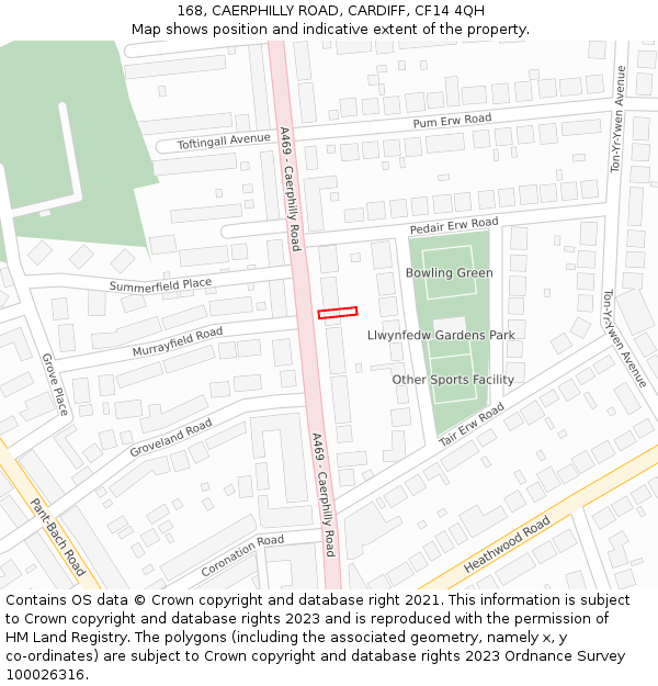 168, CAERPHILLY ROAD, CARDIFF, CF14 4QH: Location map and indicative extent of plot