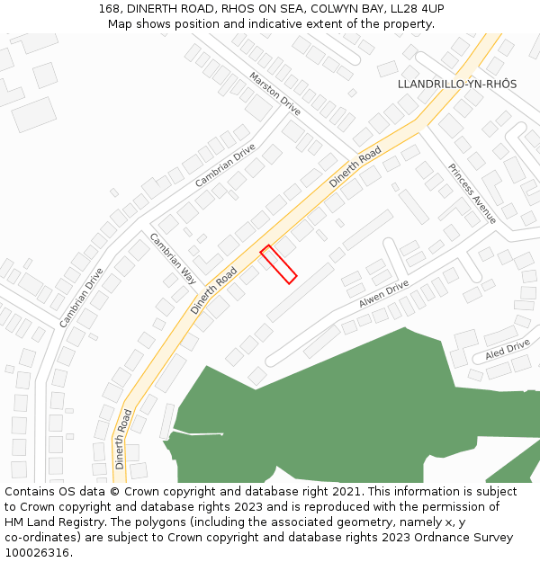 168, DINERTH ROAD, RHOS ON SEA, COLWYN BAY, LL28 4UP: Location map and indicative extent of plot