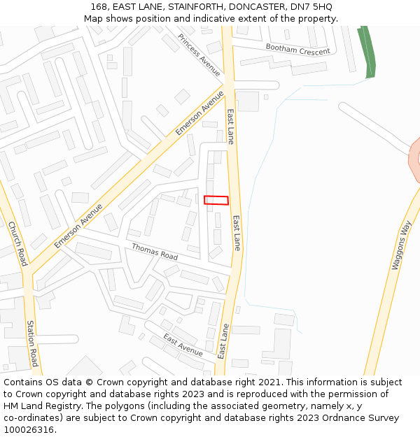 168, EAST LANE, STAINFORTH, DONCASTER, DN7 5HQ: Location map and indicative extent of plot