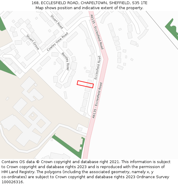 168, ECCLESFIELD ROAD, CHAPELTOWN, SHEFFIELD, S35 1TE: Location map and indicative extent of plot