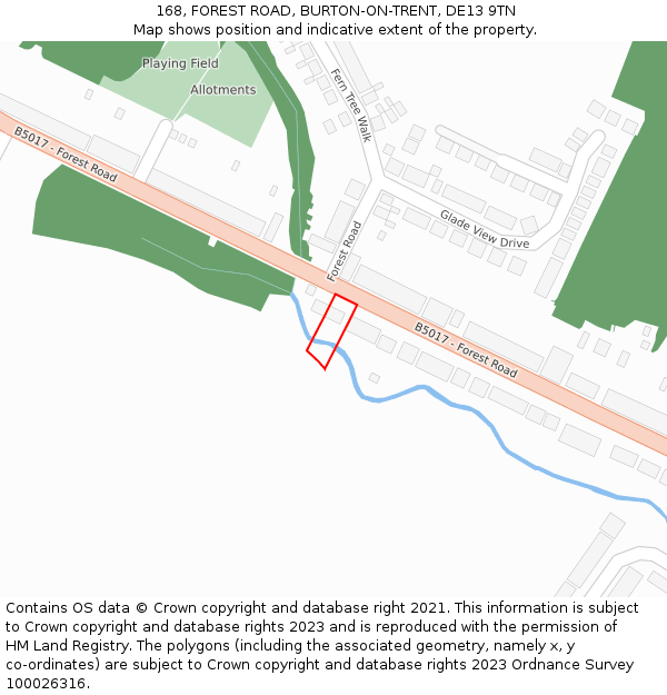 168, FOREST ROAD, BURTON-ON-TRENT, DE13 9TN: Location map and indicative extent of plot