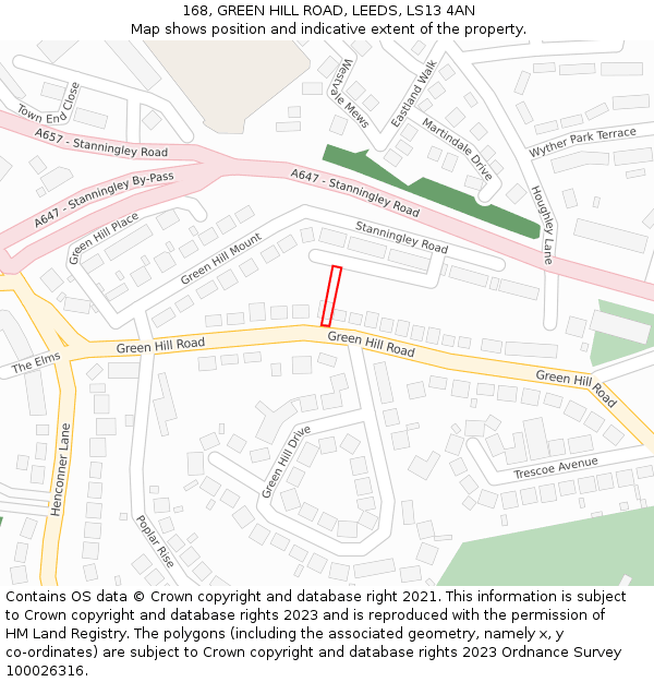 168, GREEN HILL ROAD, LEEDS, LS13 4AN: Location map and indicative extent of plot