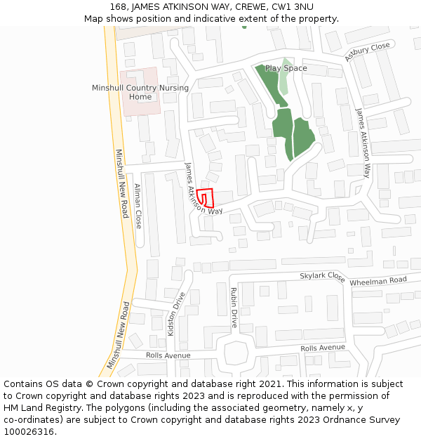 168, JAMES ATKINSON WAY, CREWE, CW1 3NU: Location map and indicative extent of plot